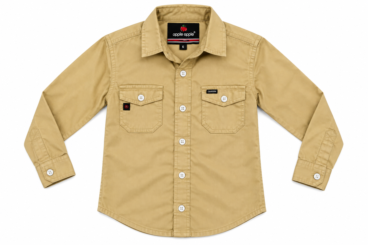 Boys Khaki Casual Cotton Shirt with Pocket Details