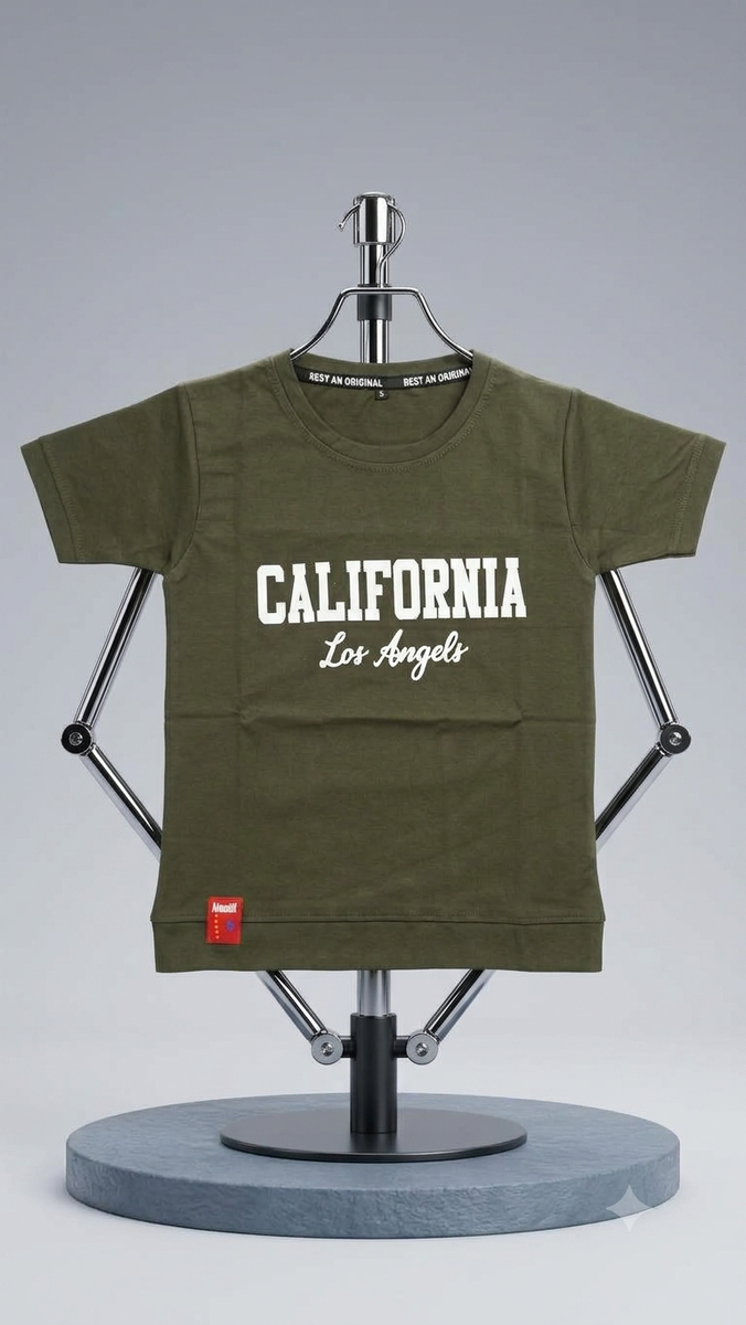Boys Olive Green California Graphic Print Cotton T-Shirt