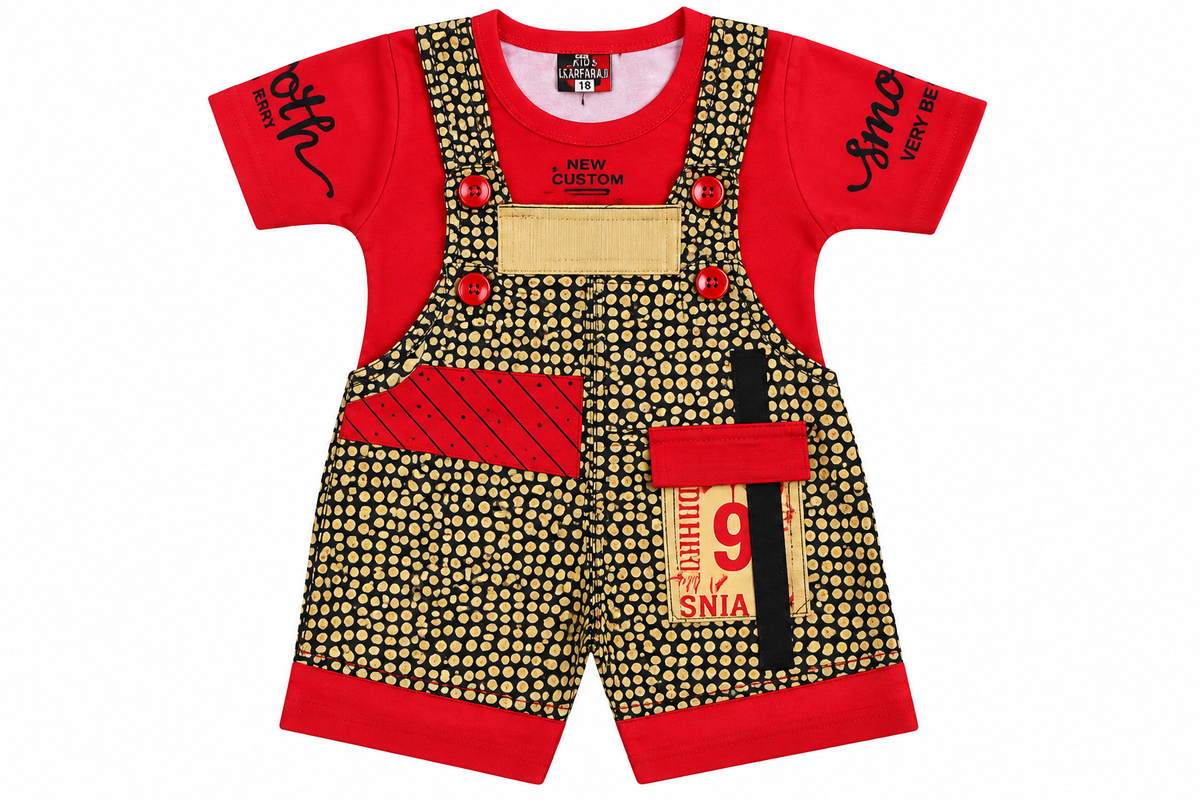 Boys Red Printed T-Shirt with Dungaree Shorts Set — lifestyle