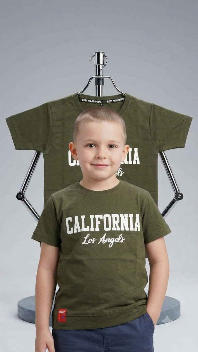 Boys Olive Green California Graphic Print Cotton T-Shirt