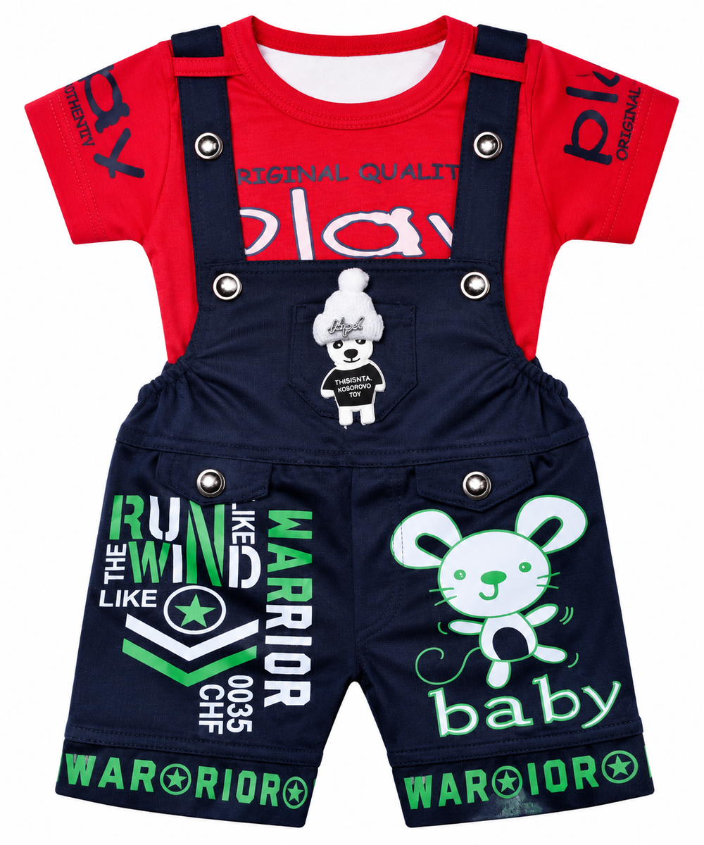 Boys Red and Navy Blue Printed Dungaree Set — lifestyle