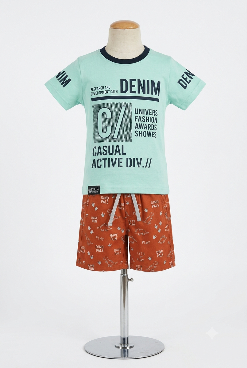 Boys Mint Green Typography Graphic Printed T-Shirt