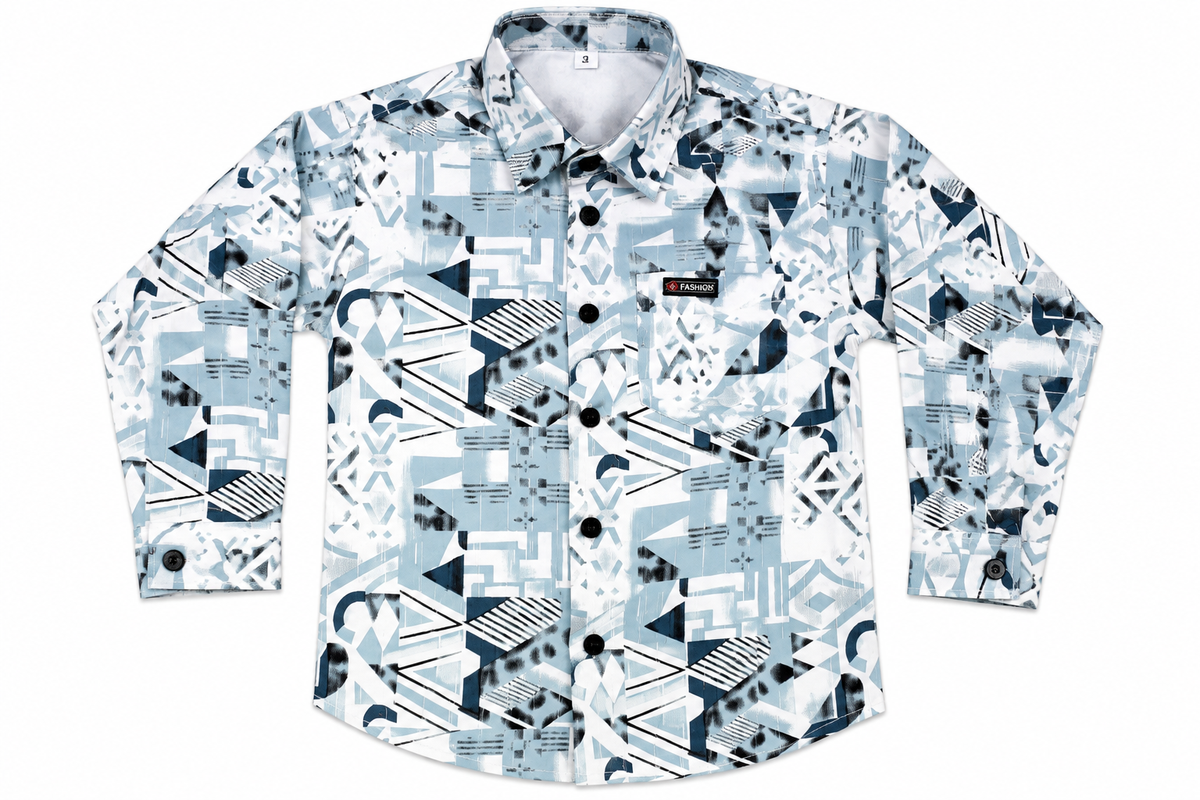 Boys Light Blue Abstract Geometric Printed Casual Shirt
