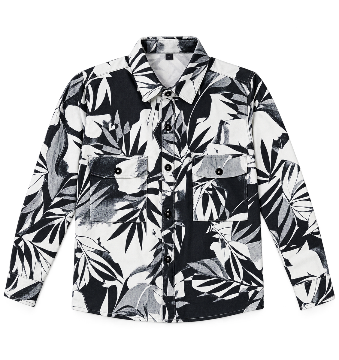 Boys Black & White Tropical Leaf Print Casual Shirt
