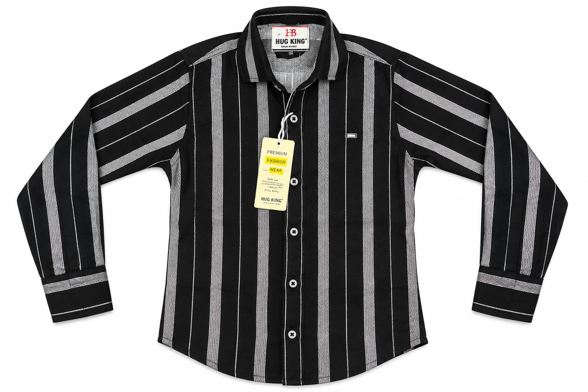 Boys Black & White Striped Full-Sleeve Casual Shirt — lifestyle