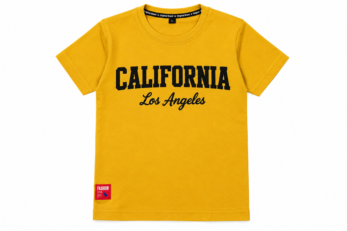 Boys Mustard Yellow California Graphic Print Cotton T-Shirt