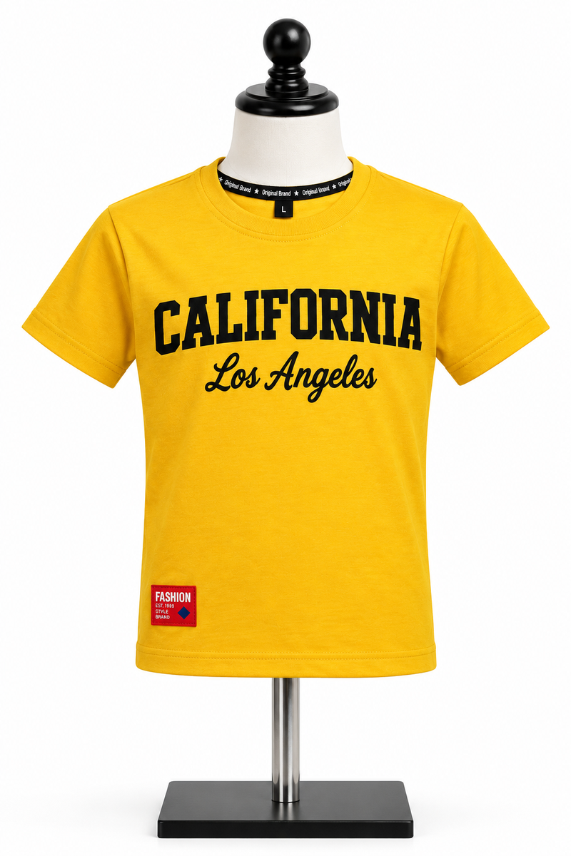 Boys Mustard Yellow California Graphic Print Cotton T-Shirt