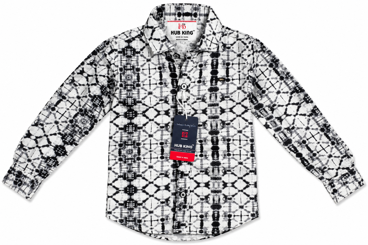 Hub King Boys Black and White Printed Casual Shirt — lifestyle