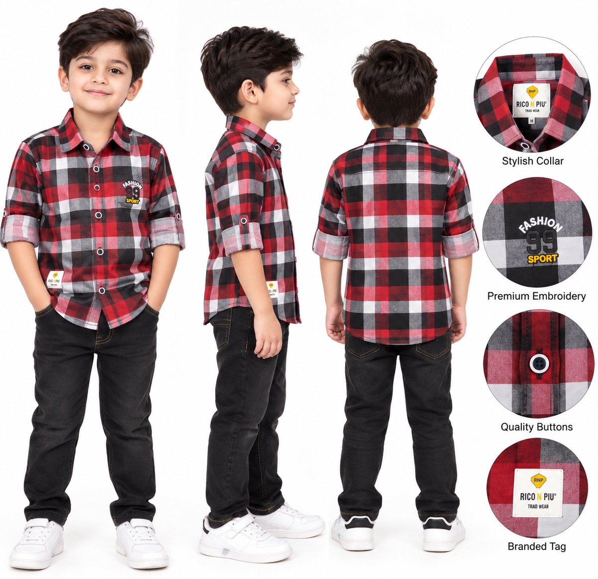 Boys Blue and Brown Checked Casual Shirt