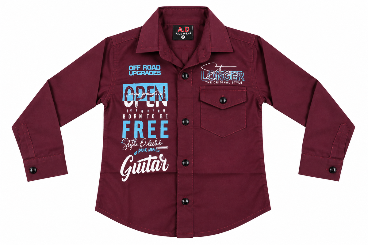 Maroon Graphic Print Casual Cotton Shirt for Boys — lifestyle