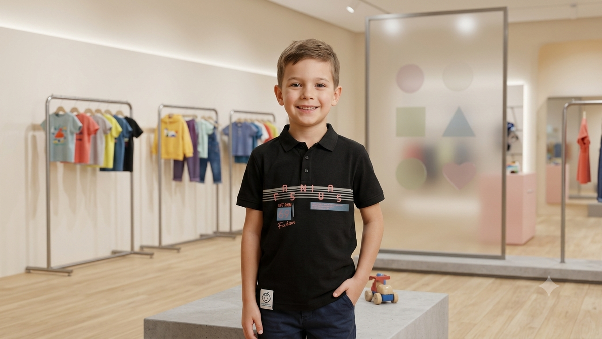 Boys Black Graphic Print Polo T-Shirt
