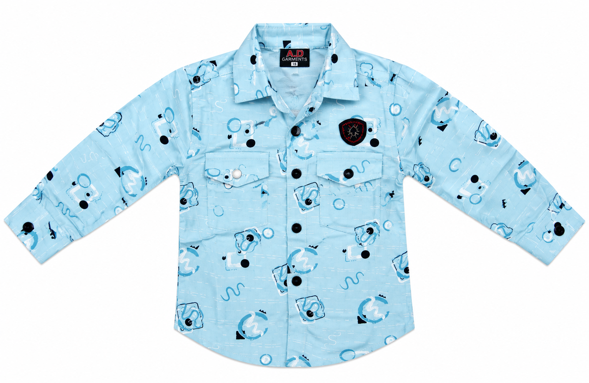 Boys Blue Printed Casual Shirt and Denim Shorts Set