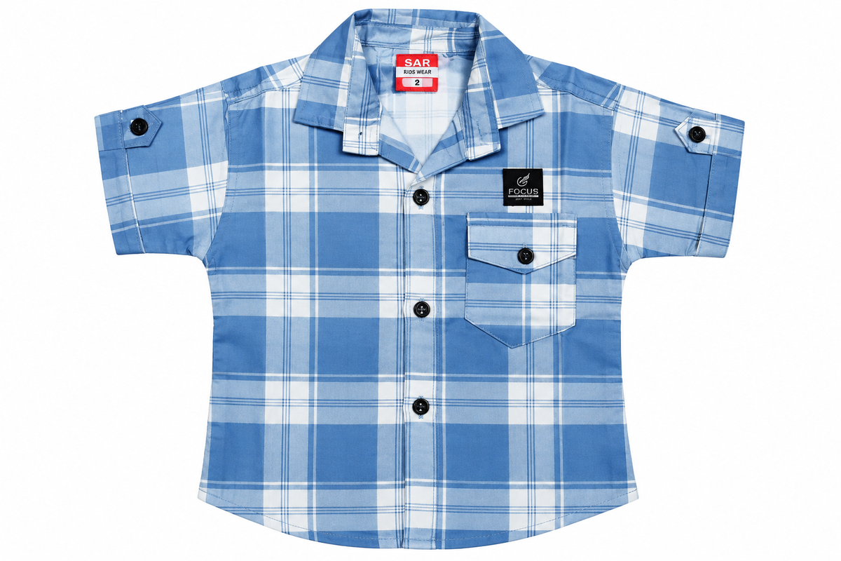 Boys Blue Checked Casual Shirt with Denim Shorts Set — lifestyle