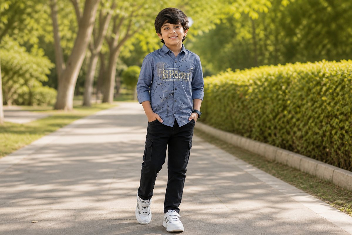 Boys Blue Printed Casual Shirt