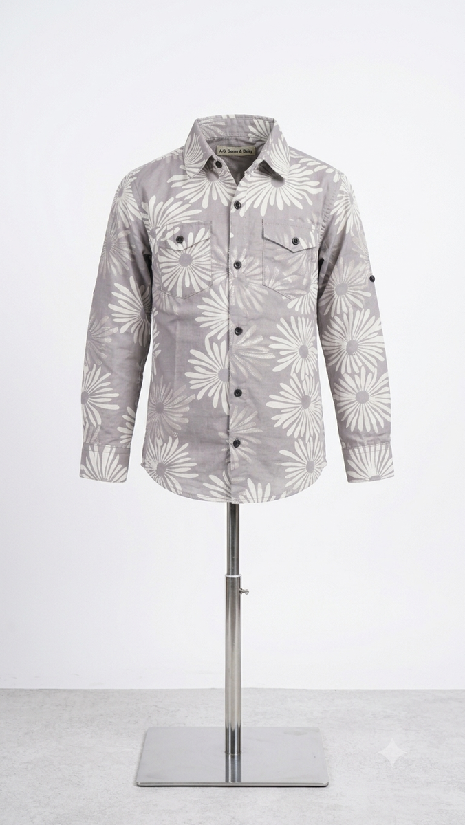 Grey Floral Printed Casual Shirt for Boys — lifestyle