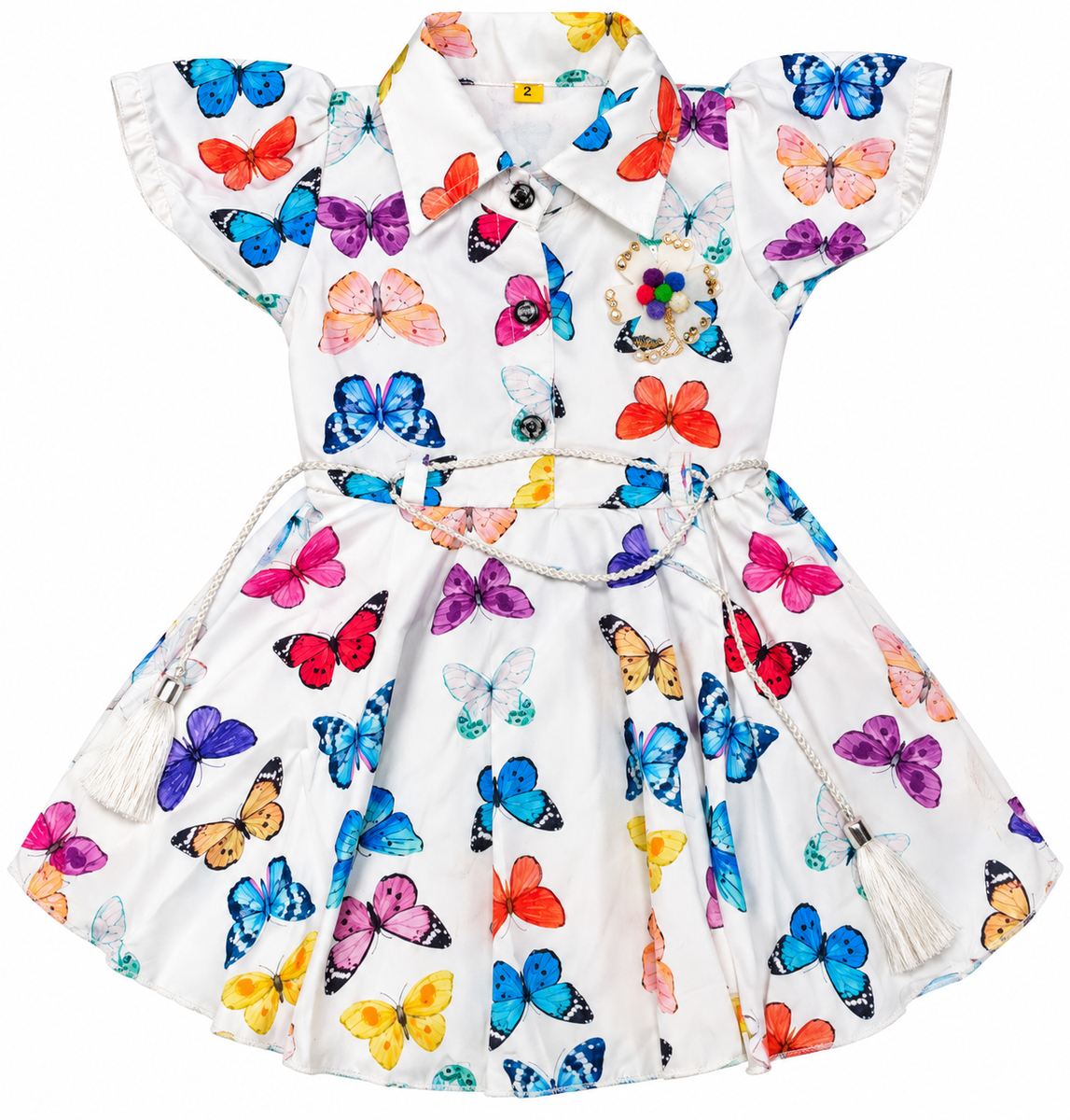 White Butterfly Print Collared Frock for Girls — lifestyle