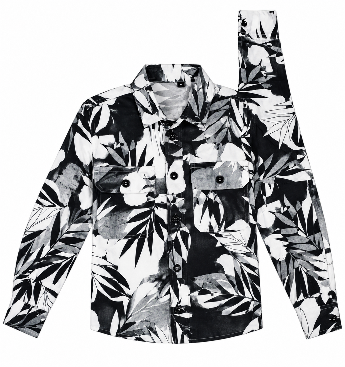 Boys Black & White Botanical Print Full-Sleeve Casual Shirt — lifestyle