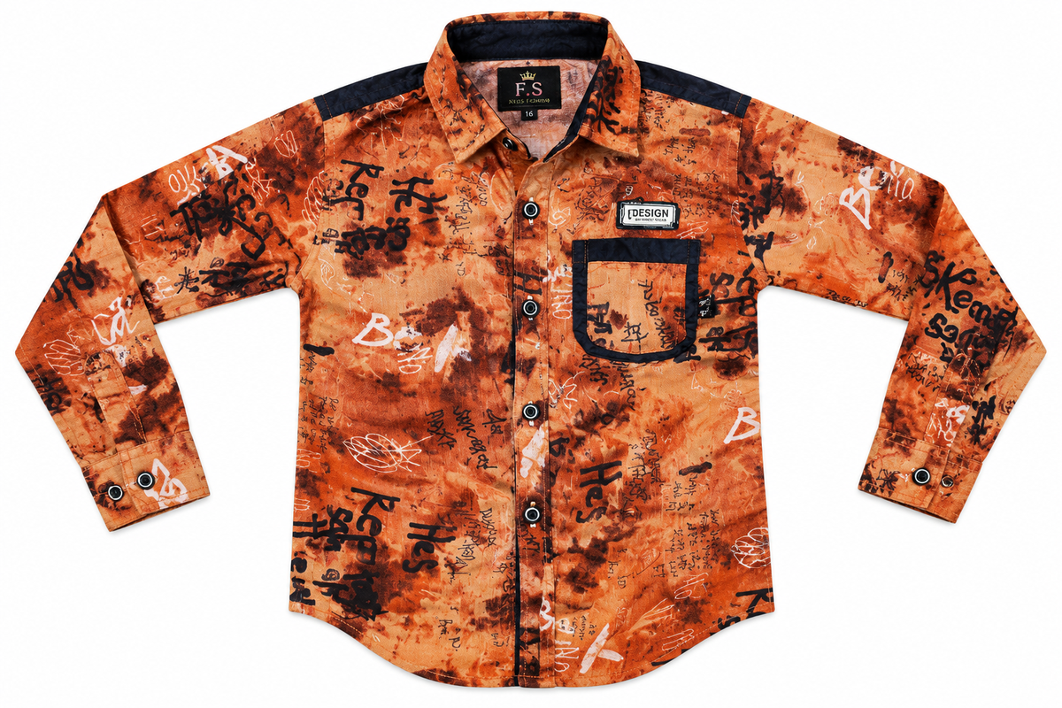 Boys Brown Graffiti Print Casual Shirt