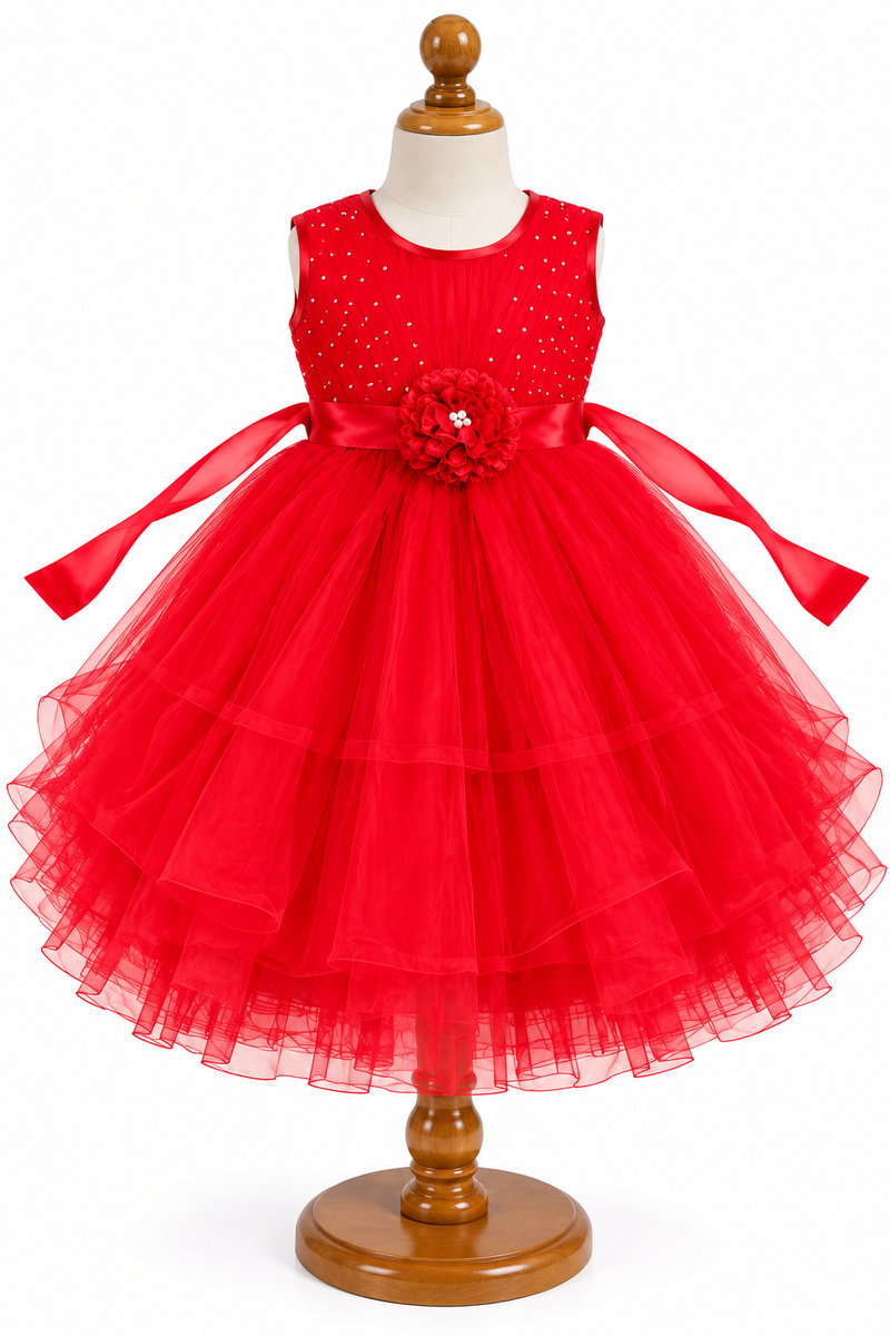 Gorgeous Red Net Party Frock for Girls