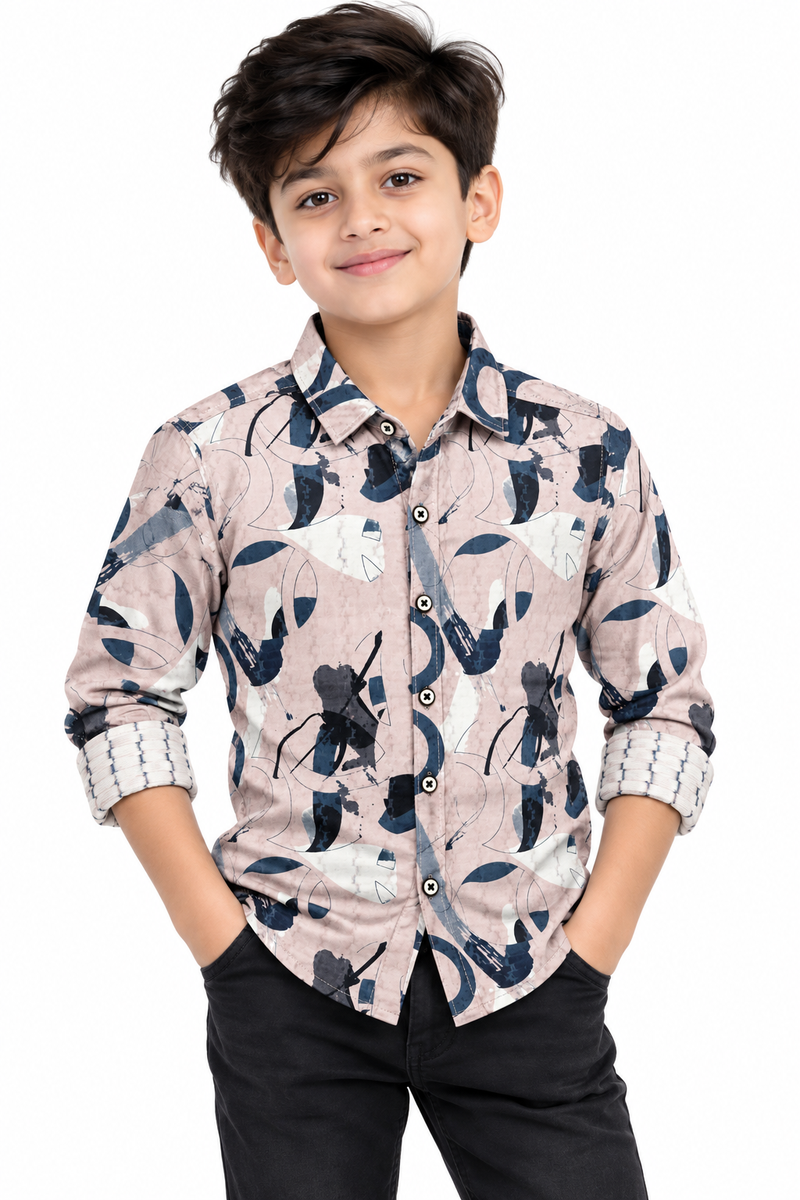 Boys Dusty Pink Abstract Printed Casual Shirt