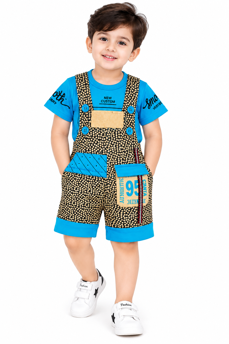 Boys Printed Blue T-Shirt and Short Dungaree Set — lifestyle