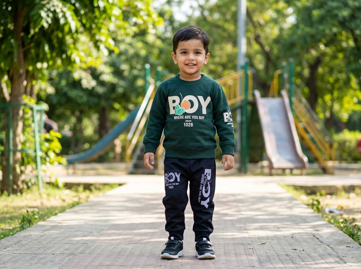 Dark Green Boy Graphic Sweatshirt and Jogger Set