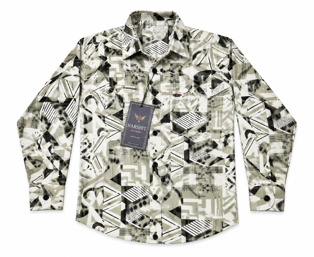 Boys Geometric Print Casual Shirt in Olive Green — lifestyle