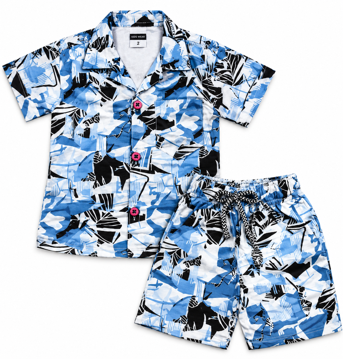 Boys Blue Printed Short Sleeve Shirt and Shorts Co-ord Set — lifestyle