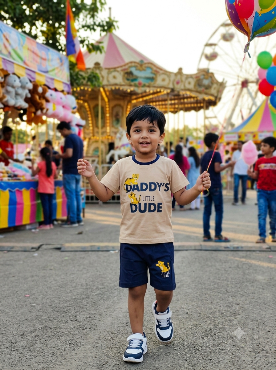 Boys Beige & Navy 'Daddy's Little Dude' T-Shirt & Shorts Set