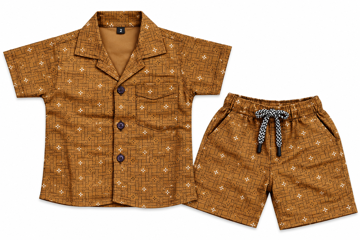 Brown Printed Cotton Shirt and Shorts Set — lifestyle