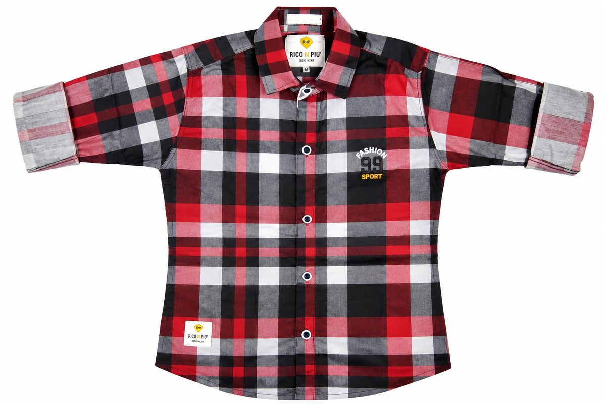 Boys Red & Black Checkered Casual Shirt with Roll-Up Sleeves — lifestyle