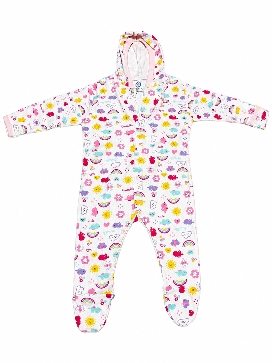 Infant Printed Hooded Romper with Feet — lifestyle