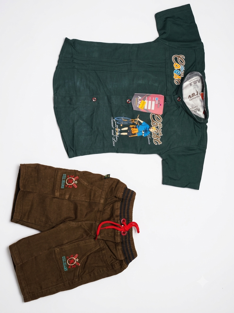 Boys Dark Green Shirt and Shorts Casual Set — lifestyle