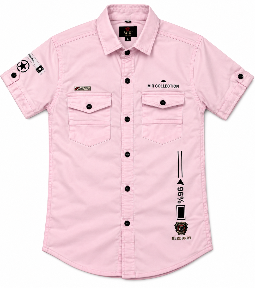 Boys Light Pink Short Sleeve Casual Utility Shirt — lifestyle