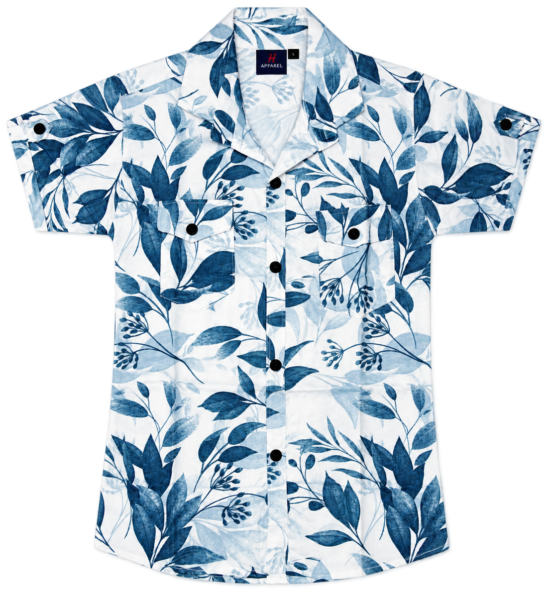 Boys Blue Tropical Leaf Print Casual Shirt — lifestyle