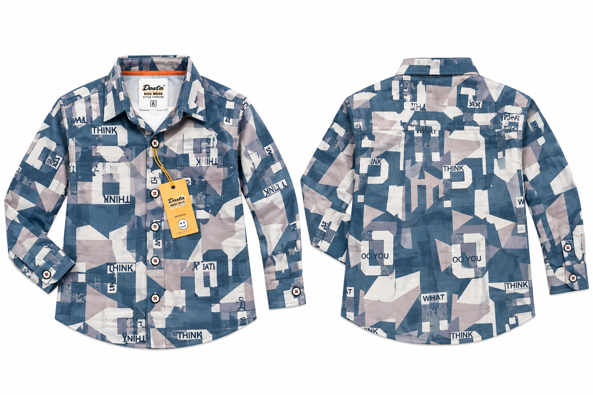 Boys Blue Printed Casual Cotton Shirt — lifestyle