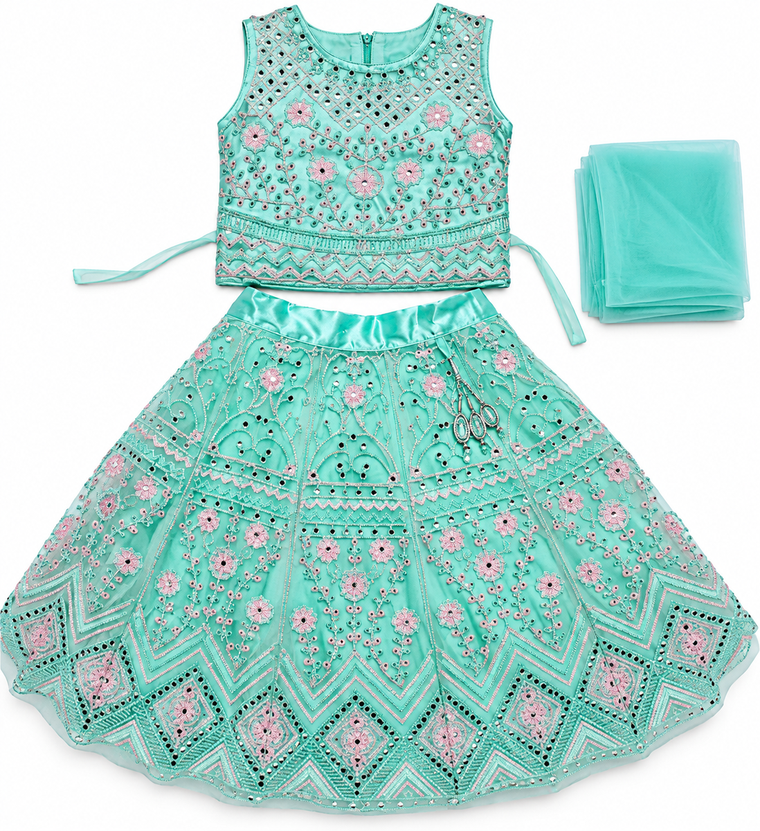 Mint Green Embroidered Lehenga Choli with Dupatta