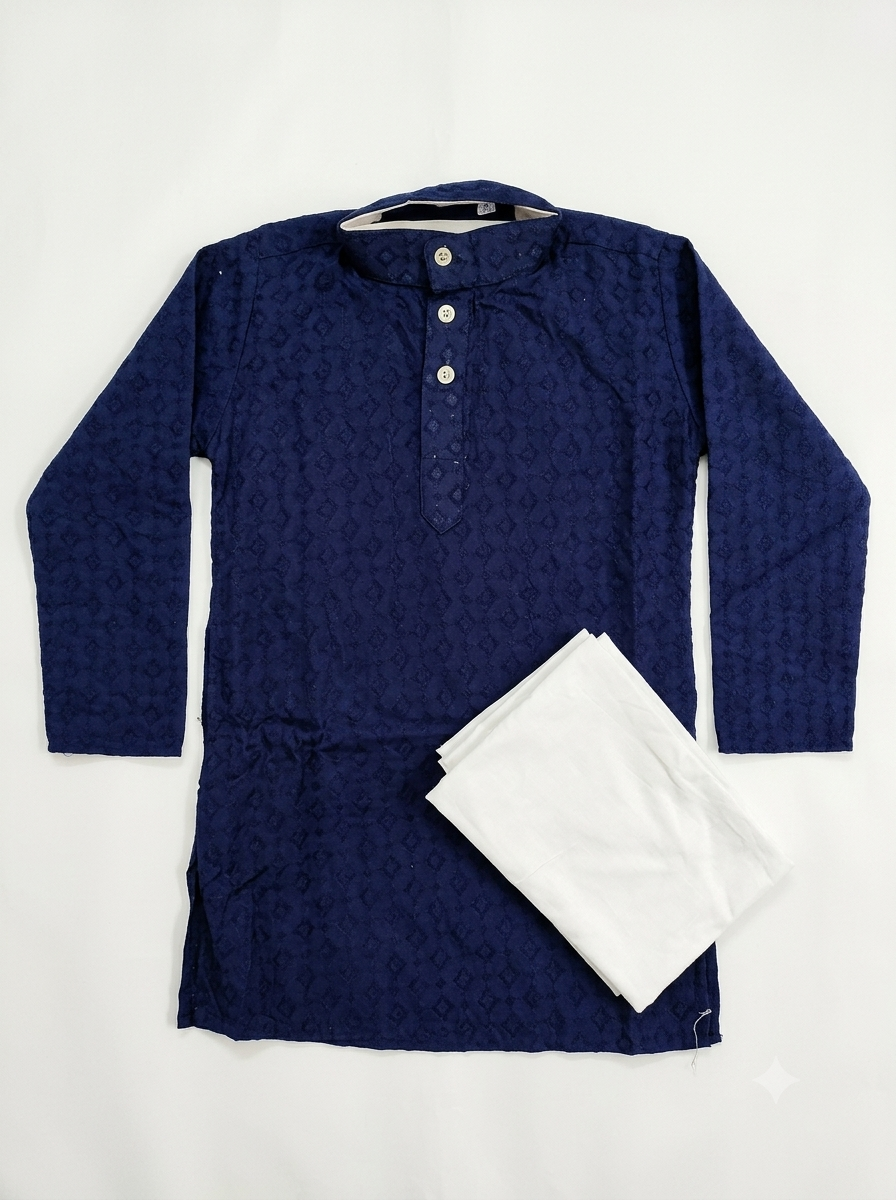 Boys Navy Blue Embroidered Kurta Pajama Set