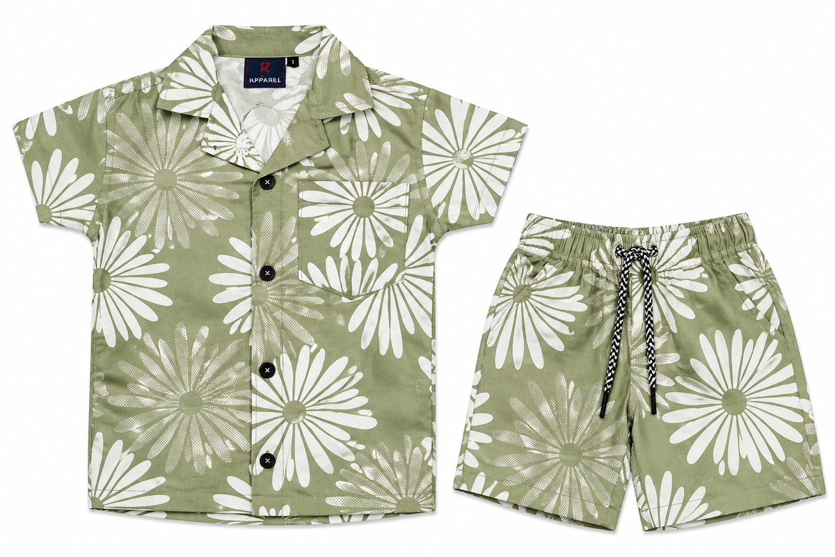 Boys Olive Green Floral Print Co-ord Set — lifestyle