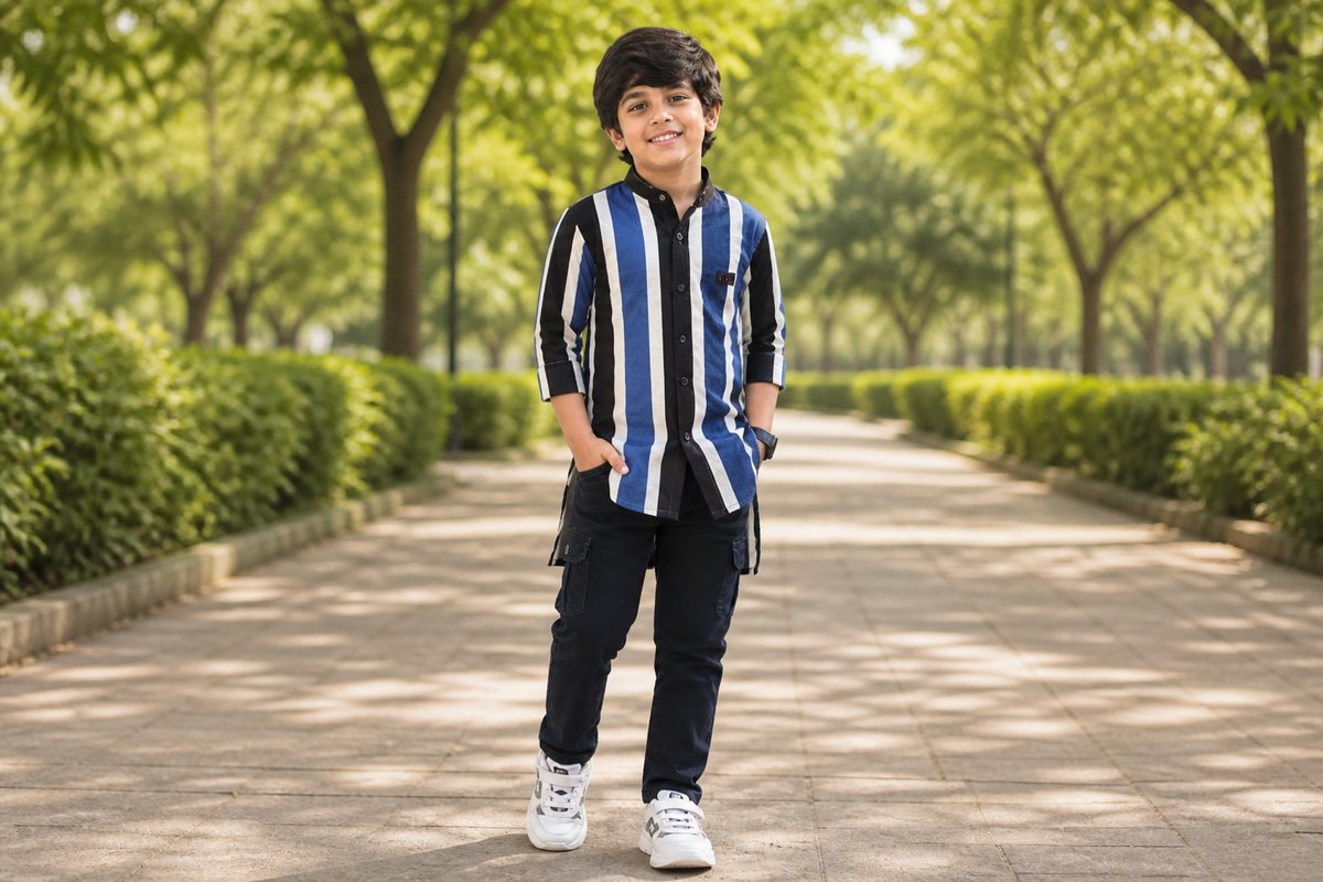 Boys Blue and Black Striped Casual Shirt