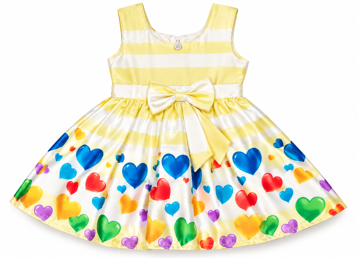 Yellow Striped Frock with Colorful Hearts Print — lifestyle