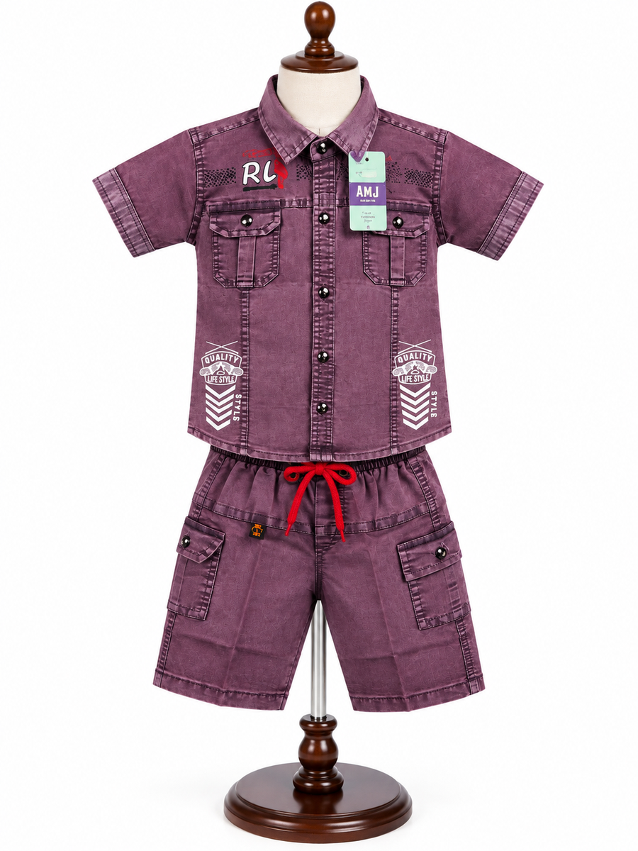Boys Purple Casual Shirt and Cargo Shorts Set — lifestyle