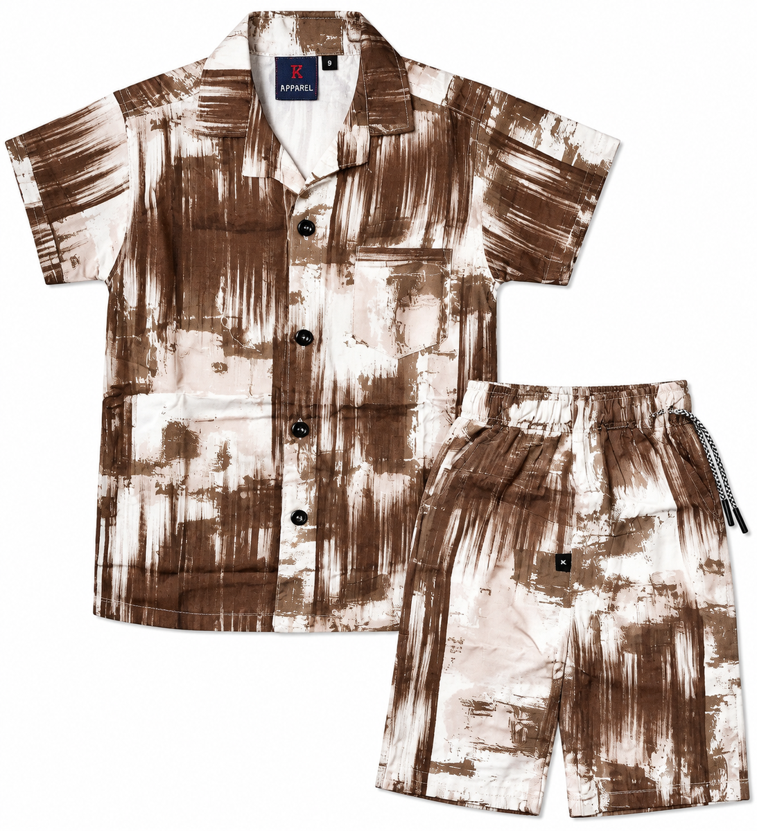 Boys Brown Abstract Printed Shirt and Shorts Co-ord Set — lifestyle