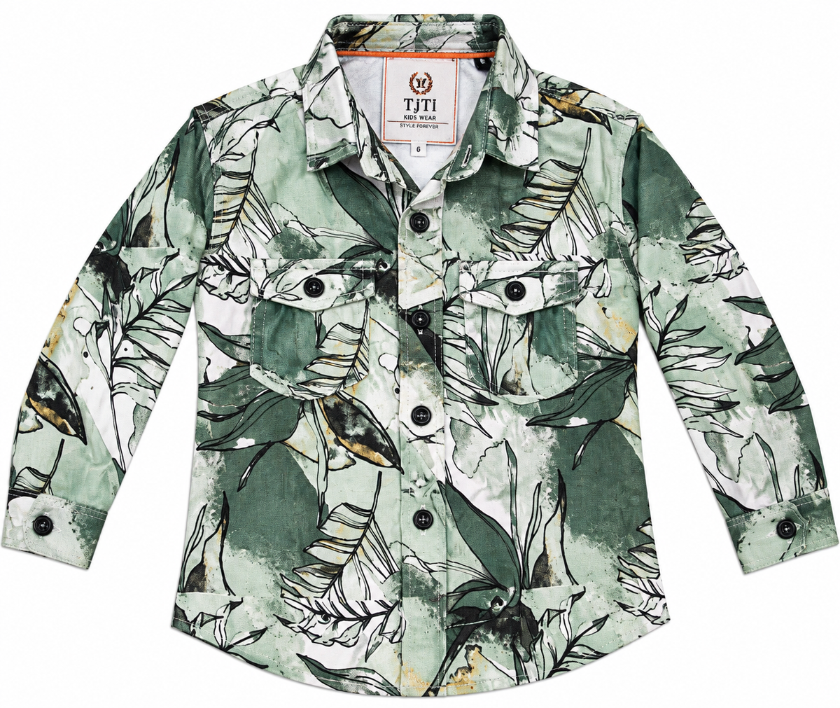 Boys Green Botanical Print Casual Shirt — lifestyle