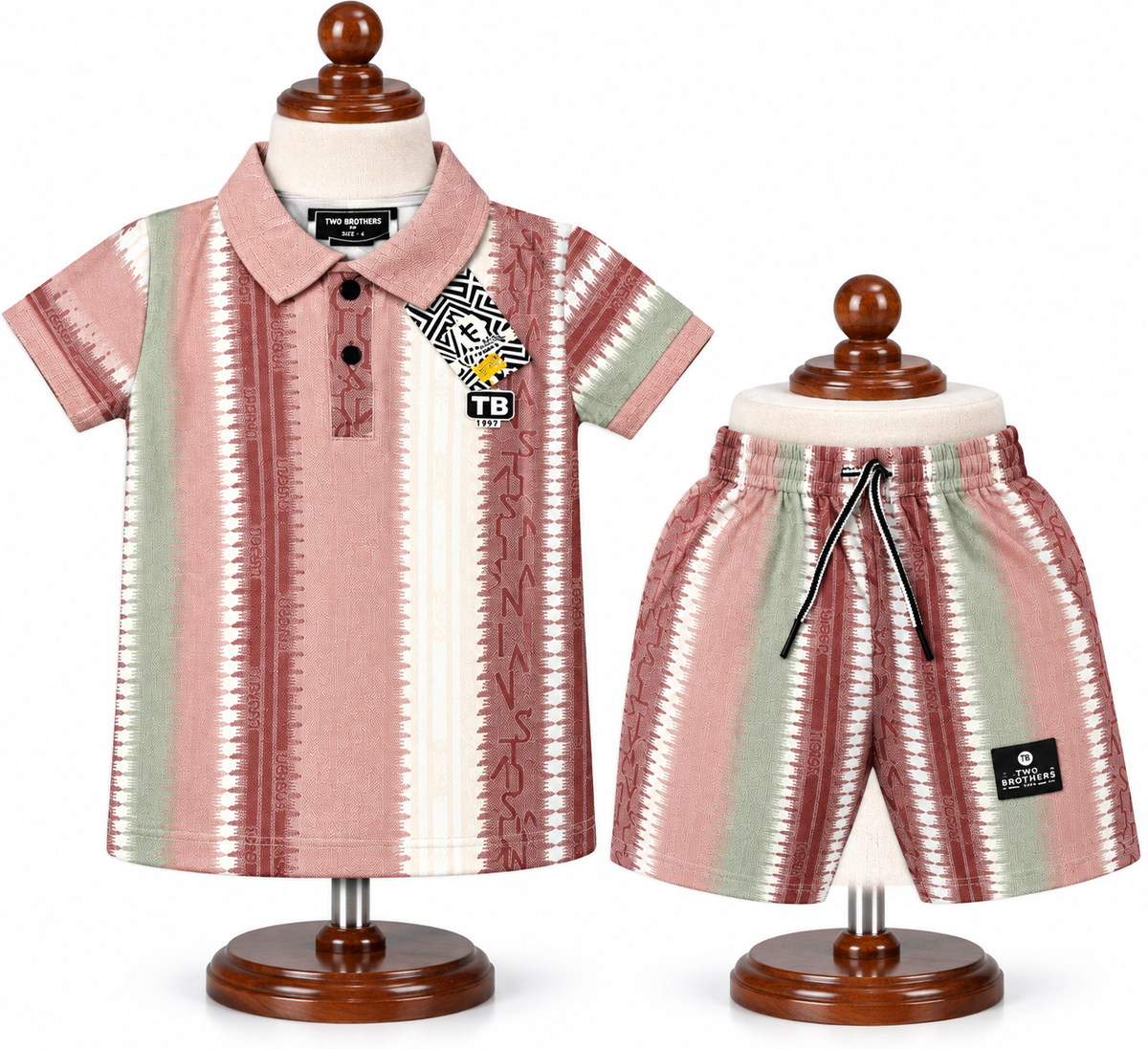 Little Trends Striped Polo T-Shirt and Shorts Set - Pink