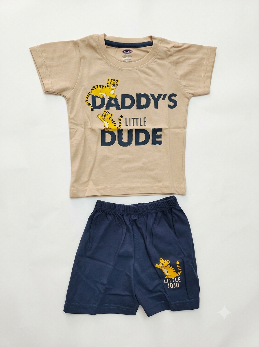 Boys Beige & Navy 'Daddy's Little Dude' T-Shirt and Shorts Set