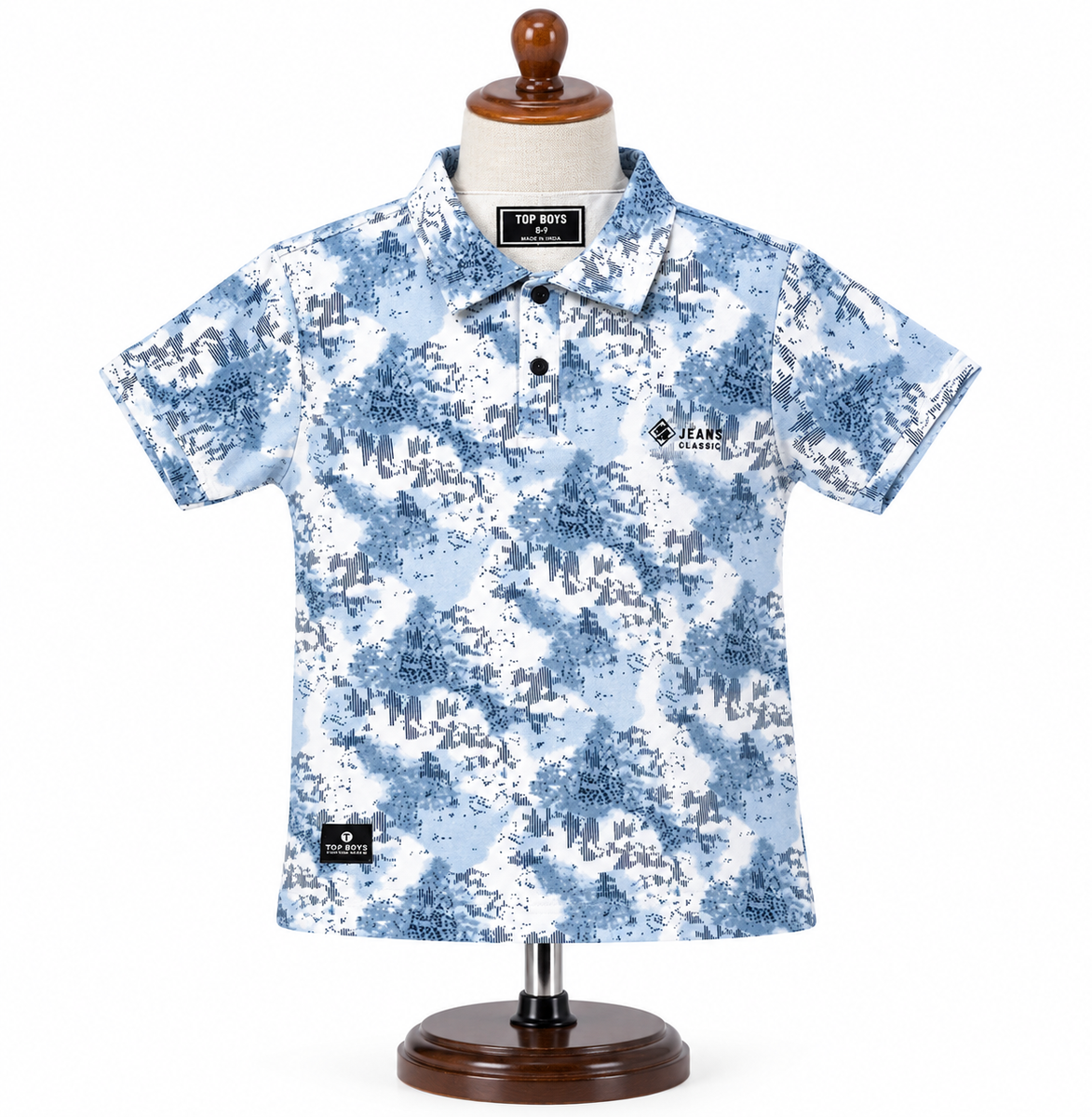 Boys Blue & White Tie-Dye Polo T-Shirt