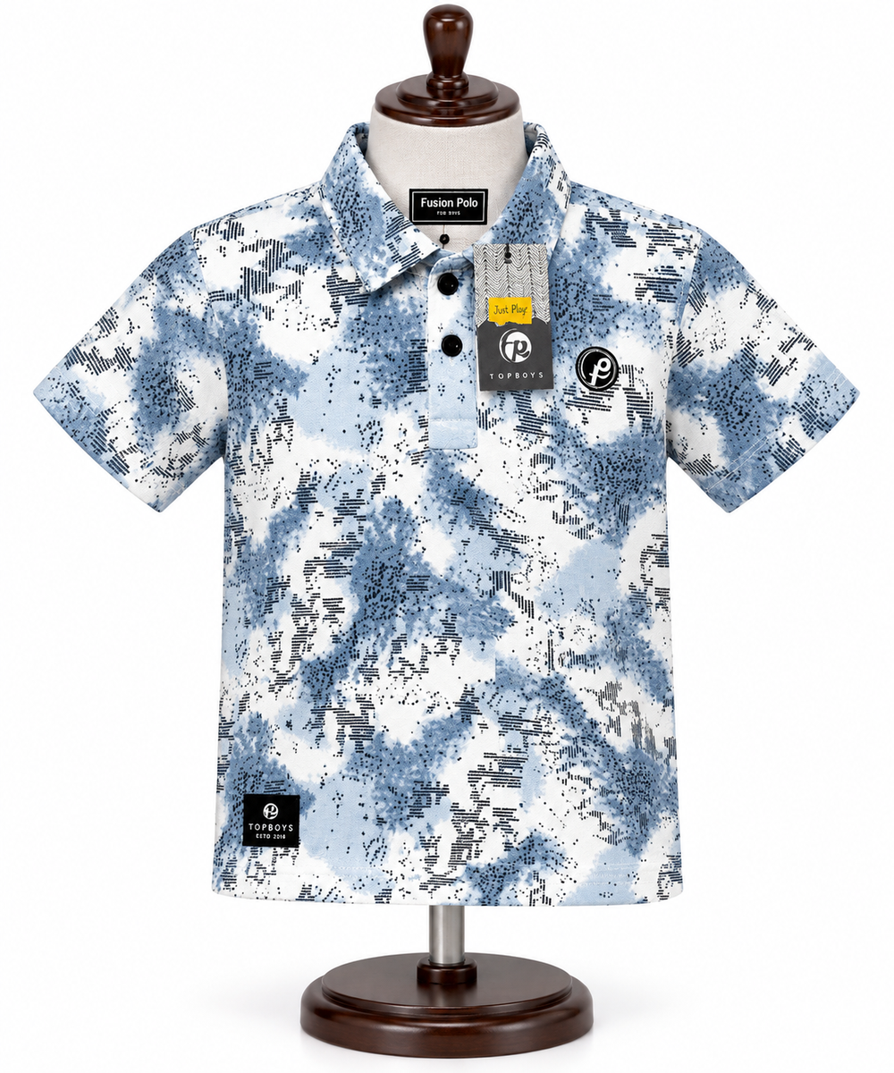 Boys Blue & White Tie-Dye Polo T-Shirt — lifestyle