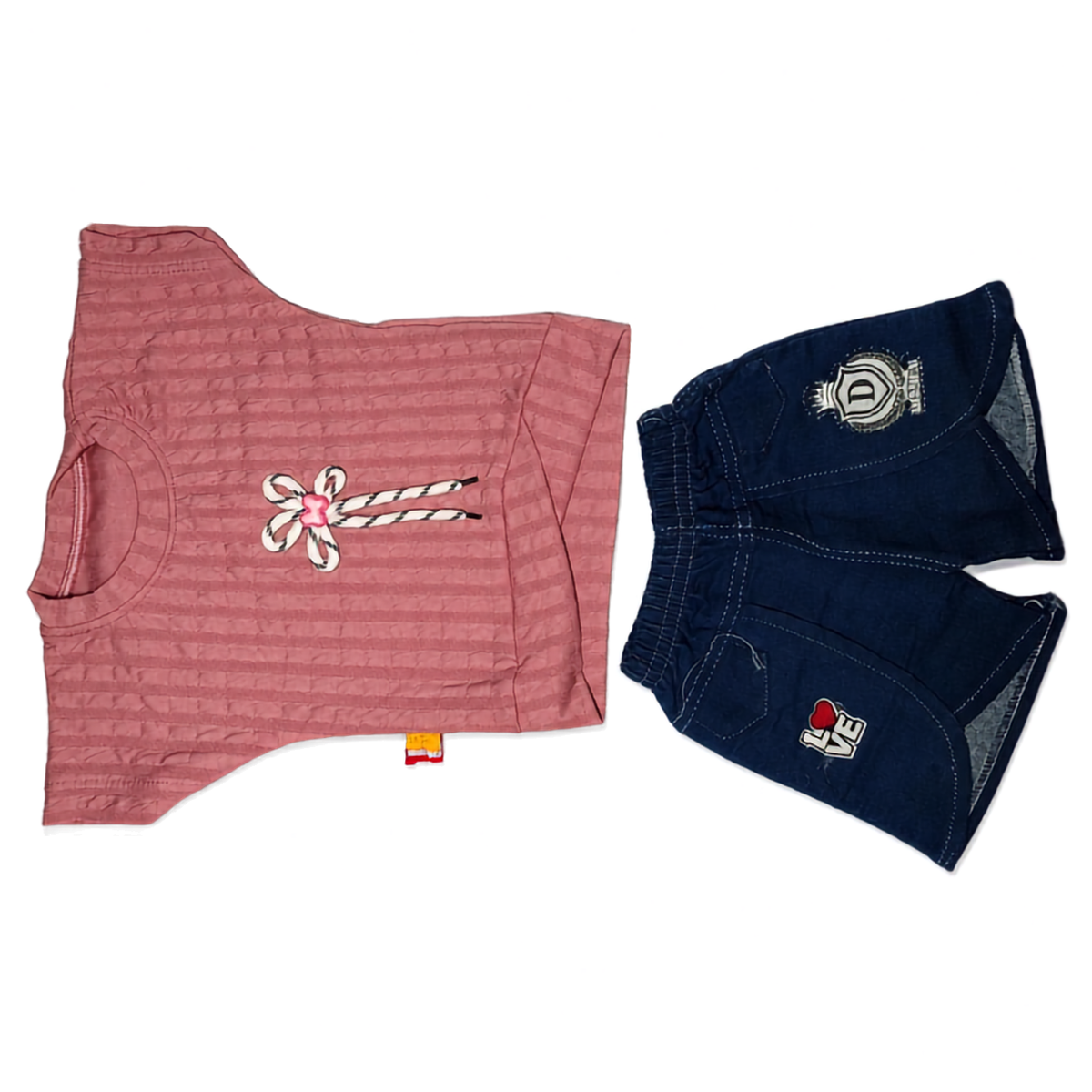 Girls Dusty Pink Textured Top and Denim Shorts Co-ord Set — lifestyle