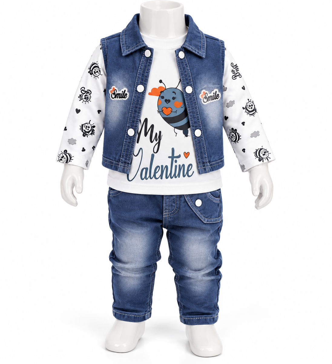 Boys Denim Vest T-Shirt and Jeans Set